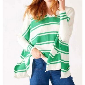 Mersea Catalina V-Neck Sweater White/Jade Striped One Size